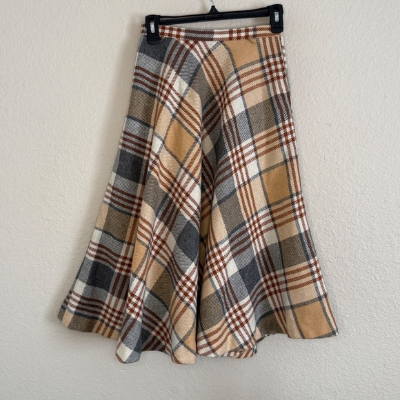Sears Dresses & Skirts - Vintage Dark Academia Preppy Heritage Tan Plaid Wool Blend Midi Skirt Small